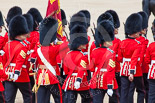 Trooping the Colour 2013: No. 1 Guard, the Escort to the Colour,1st Battalion Welsh Guards, during the March Past in Quick Time. A closer look from the rear. Image #605, 15 June 2013 11:45 Horse Guards Parade, London, UK