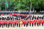 Trooping the Colour 2013: The March Past in Quick Time. The guards are marching beween the Massed Bands, in front, and the Blues and Royals behind them. Image #621, 15 June 2013 11:48 Horse Guards Parade, London, UK
