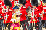 Trooping the Colour 2013: Drum Major Neill Lawman, Welsh Guards, with the Band of the Irish Guards, as the Massed Bands are moving out of the path of the Mounted Bands. Image #635, 15 June 2013 11:51 Horse Guards Parade, London, UK