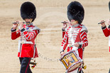 Trooping the Colour 2013: The Massed Bands, moving out of the path of the Mounted Bands of the Household Cavalry, are led by the Corps of Drums. Image #638, 15 June 2013 11:51 Horse Guards Parade, London, UK