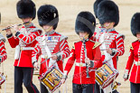 Trooping the Colour 2013: The Massed Bands, moving out of the path of the Mounted Bands of the Household Cavalry, are led by the Corps of Drums. Image #639, 15 June 2013 11:51 Horse Guards Parade, London, UK