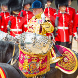 Trooping the Colour 2013: The kettle drummr from The Life Guards during the Ride Past. Image #652, 15 June 2013 11:52 Horse Guards Parade, London, UK