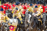 Trooping the Colour 2013: The Ride Past - the Mounted Bands of the Household Cavalry move, from the eastern side, onto Horse Guards Parade. Image #656, 15 June 2013 11:53 Horse Guards Parade, London, UK