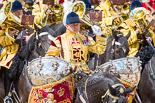 Trooping the Colour 2013: The kettle drummr from The Life Guards during the Ride Past. Image #657, 15 June 2013 11:53 Horse Guards Parade, London, UK