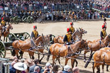 Trooping the Colour 2013: The Ride Past - the King's Troop Royal Horse Artillery. Six horses are pulling a WWI 13-pounder field gun. Image #671, 15 June 2013 11:54 Horse Guards Parade, London, UK