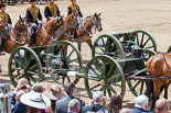 Trooping the Colour 2013: The Ride Past - the King's Troop Royal Horse Artillery. Six horses are pulling a WWI 13-pounder field gun. Image #673, 15 June 2013 11:54 Horse Guards Parade, London, UK