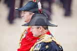 Trooping the Colour 2013: Crown Equerry Colonel Toby Browne and, behind him, Equerry in Waiting to Her Majesty, Lieutenant Colonel Alexander Matheson of Matheson, younger. Image #815, 15 June 2013 12:10 Horse Guards Parade, London, UK