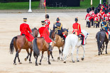 Trooping the Colour 2013: Following the Royal Colonels (HTH the Princess Royal on the right) are the Crown Equerry Colonel Toby Browne and the Equerry in Waiting to Her Majesty, Lieutenant Colonel Alexander Matheson of Matheson, younger. Behind them two grooms from the Royal Household. Image #828, 15 June 2013 12:11 Horse Guards Parade, London, UK