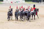 Trooping the Colour 2013: The March Off - Brigade Major Household Division Lieutenant Colonel Simon Soskin, Grenadier Guards, is followed by the four troopers from The Life Guards and the four troopers from the Blues and Royals. Image #860, 15 June 2013 12:13 Horse Guards Parade, London, UK