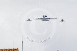 Trooping the Colour 2013: The RAF Flypast - the E-3D Sentry, with the big radar dome, and two Typhoon jets. Image #897, 15 June 2013 13:00 Horse Guards Parade, London, UK