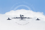 Trooping the Colour 2013: The RAF Flypast - the E-3D Sentry, with the big radar dome, and two Typhoon jets. Image #899, 15 June 2013 13:01 Horse Guards Parade, London, UK