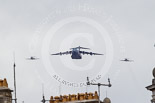 Trooping the Colour 2013: The RAF Flypast - the enormous C-17 Globemaster, with two HS-125 from RAF Northolt. Image #903, 15 June 2013 13:01 Horse Guards Parade, London, UK