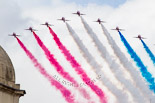 Trooping the Colour 2013: The RAF Flypast - the Red Arrows, red, white and blue smoke!. Image #926, 15 June 2013 13:03 Horse Guards Parade, London, UK