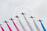 Trooping the Colour 2013: The RAF Flypast - the Red Arrows, red, white and blue smoke!. Image #928, 15 June 2013 13:03 Horse Guards Parade, London, UK