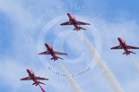 Trooping the Colour 2013: The RAF Flypast - the Red Arrows, red, white and blue smoke!. Image #931, 15 June 2013 13:03 Horse Guards Parade, London, UK
