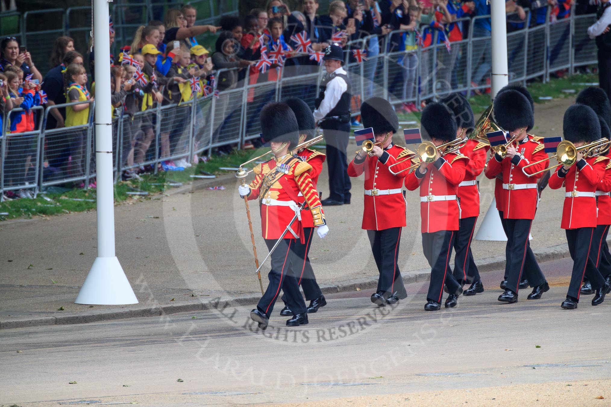 during The Colonel's Review {iptcyear4} (final rehearsal for Trooping the Colour, The Queen's Birthday Parade)  at Horse Guards Parade, Westminster, London, 2 June 2018, 10:15.