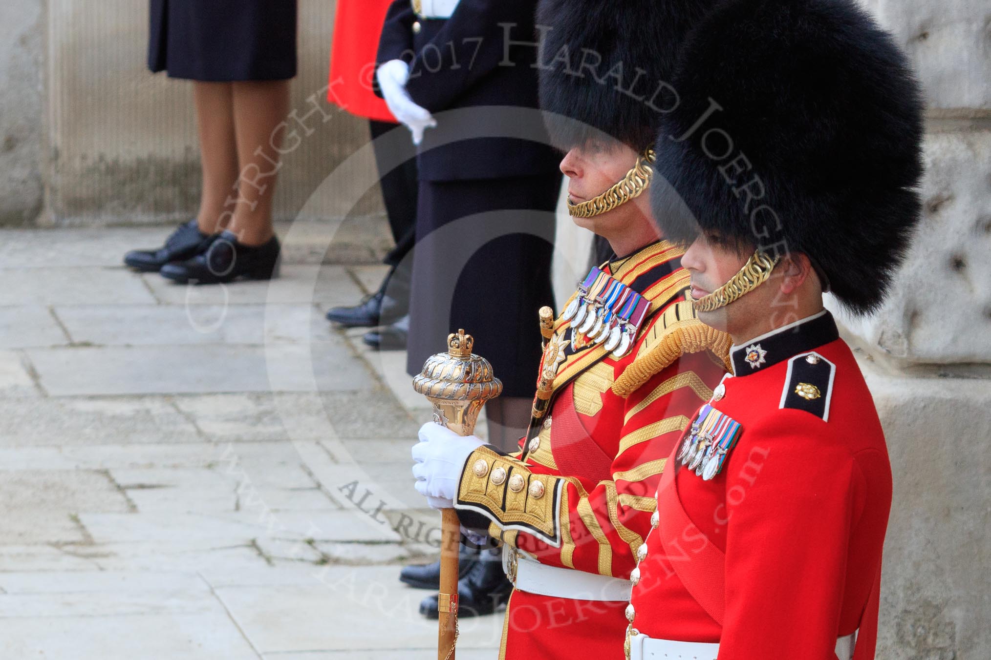 during The Colonel's Review {iptcyear4} (final rehearsal for Trooping the Colour, The Queen's Birthday Parade)  at Horse Guards Parade, Westminster, London, 2 June 2018, 10:16.