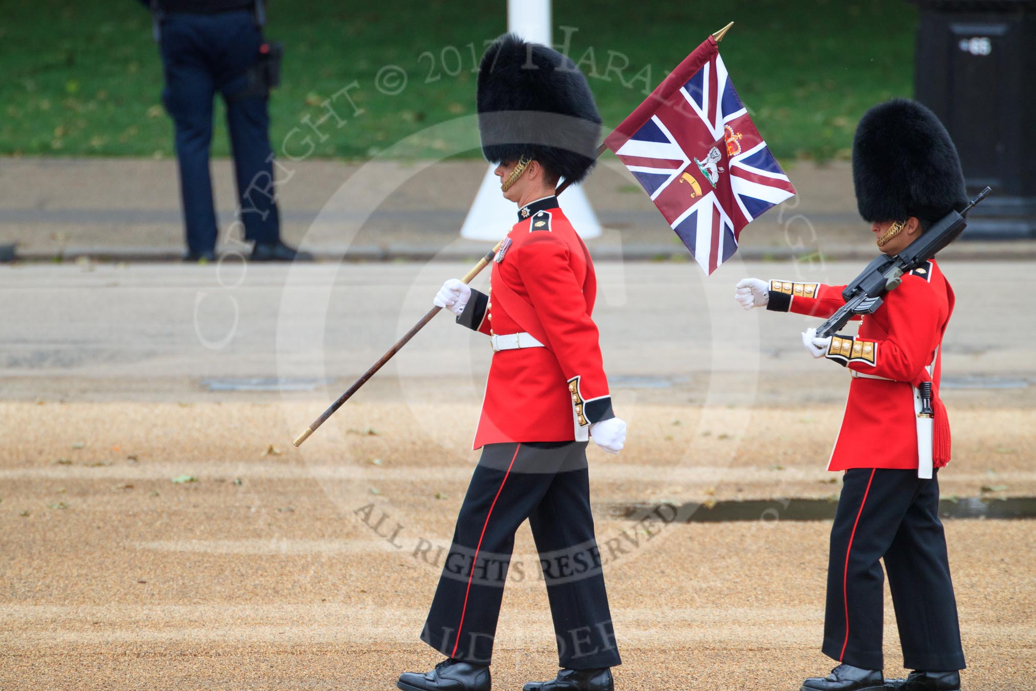during The Colonel's Review {iptcyear4} (final rehearsal for Trooping the Colour, The Queen's Birthday Parade)  at Horse Guards Parade, Westminster, London, 2 June 2018, 10:17.