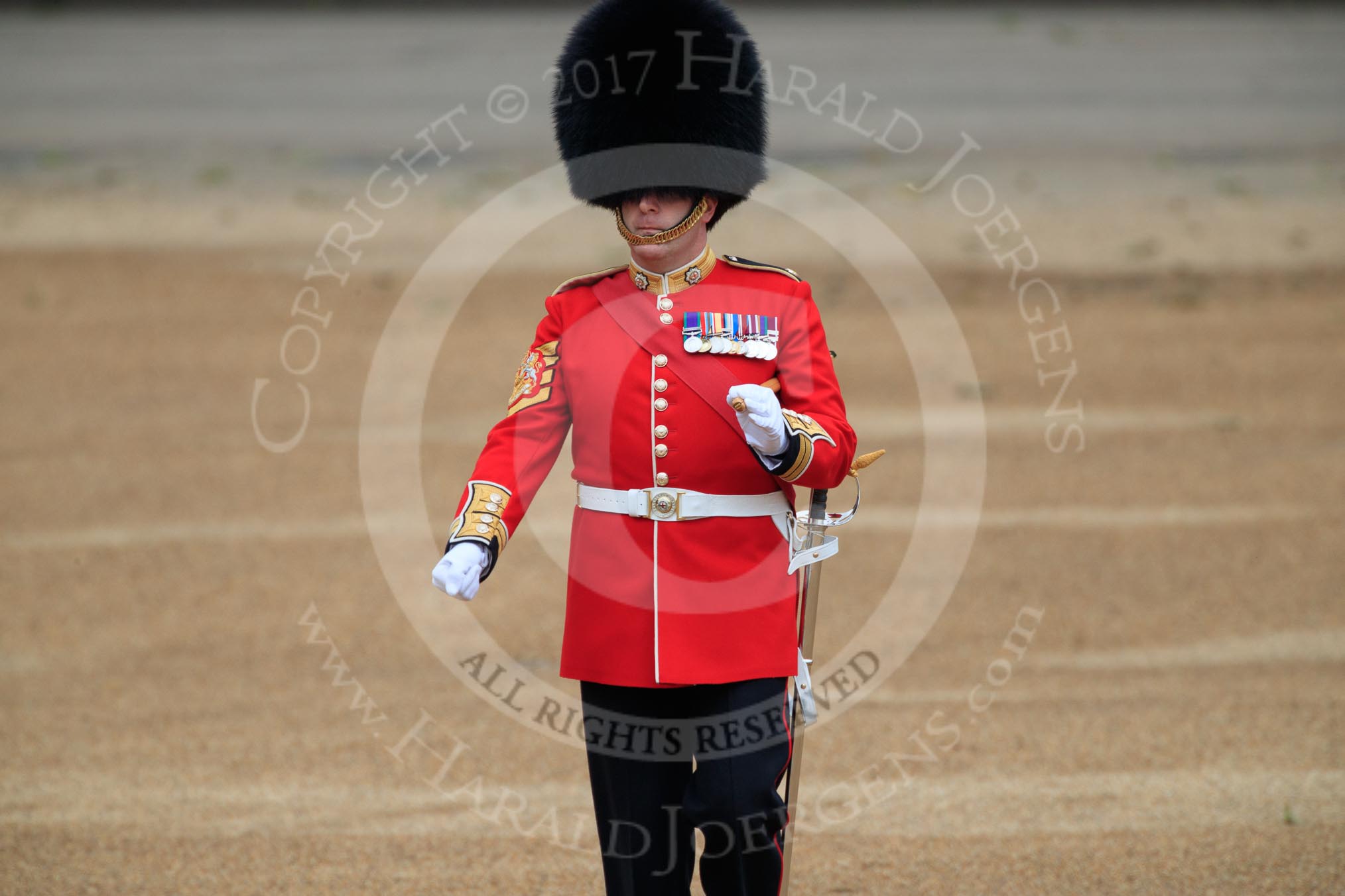 during The Colonel's Review {iptcyear4} (final rehearsal for Trooping the Colour, The Queen's Birthday Parade)  at Horse Guards Parade, Westminster, London, 2 June 2018, 10:20.