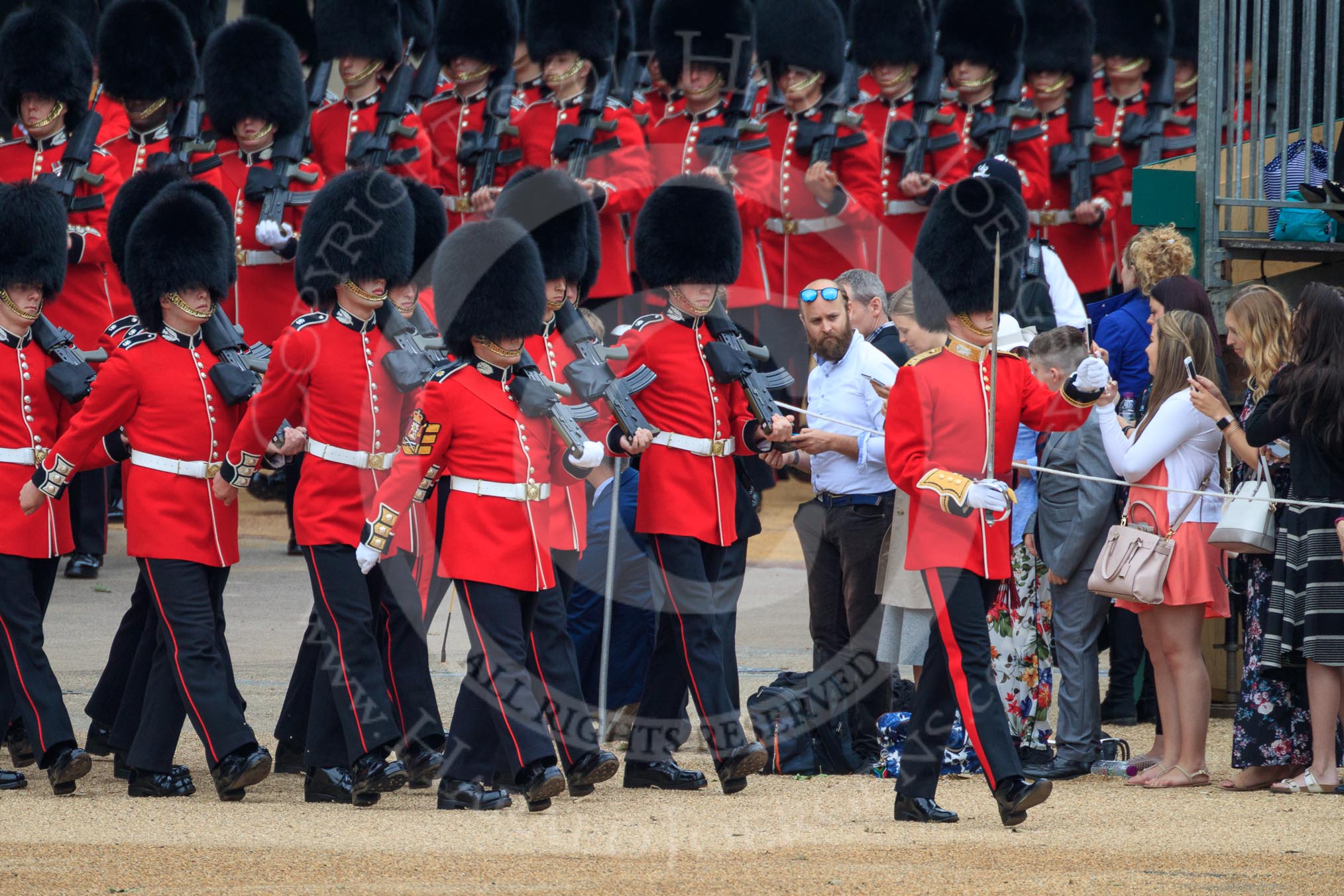 during The Colonel's Review {iptcyear4} (final rehearsal for Trooping the Colour, The Queen's Birthday Parade)  at Horse Guards Parade, Westminster, London, 2 June 2018, 10:25.