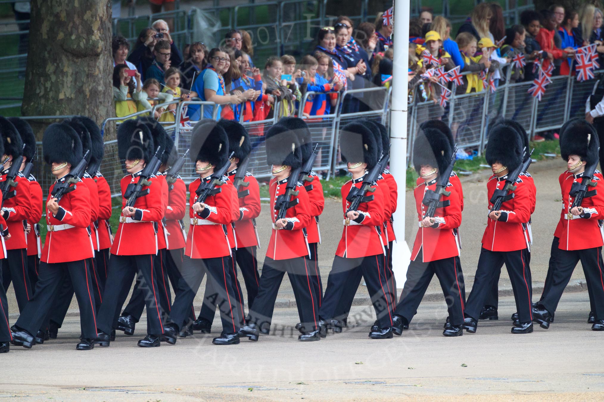 during The Colonel's Review {iptcyear4} (final rehearsal for Trooping the Colour, The Queen's Birthday Parade)  at Horse Guards Parade, Westminster, London, 2 June 2018, 10:25.