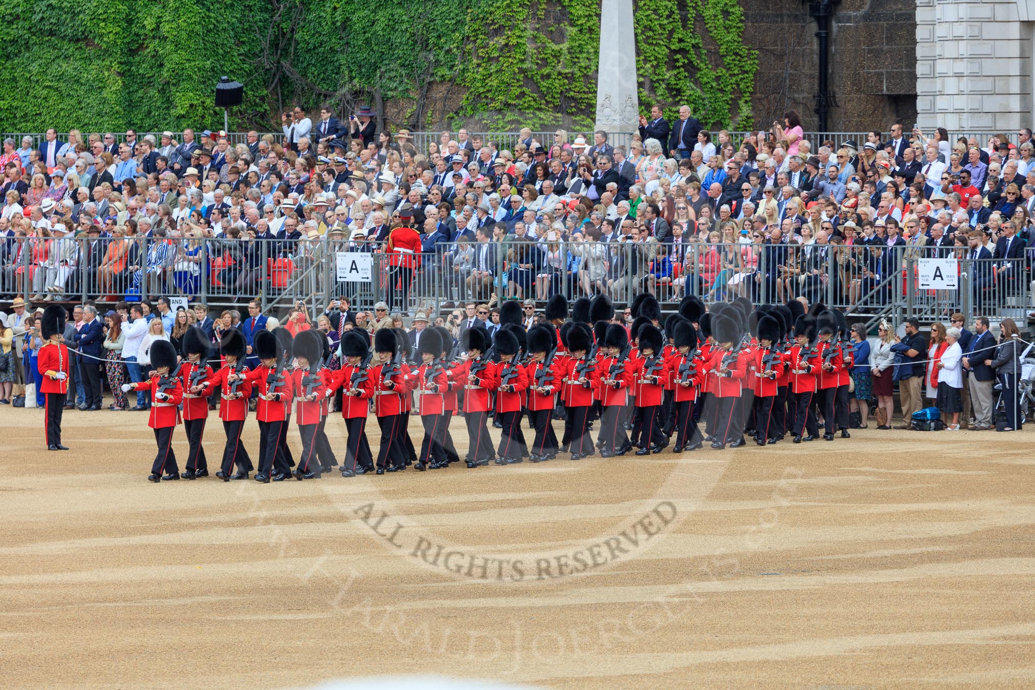 during The Colonel's Review {iptcyear4} (final rehearsal for Trooping the Colour, The Queen's Birthday Parade)  at Horse Guards Parade, Westminster, London, 2 June 2018, 10:25.