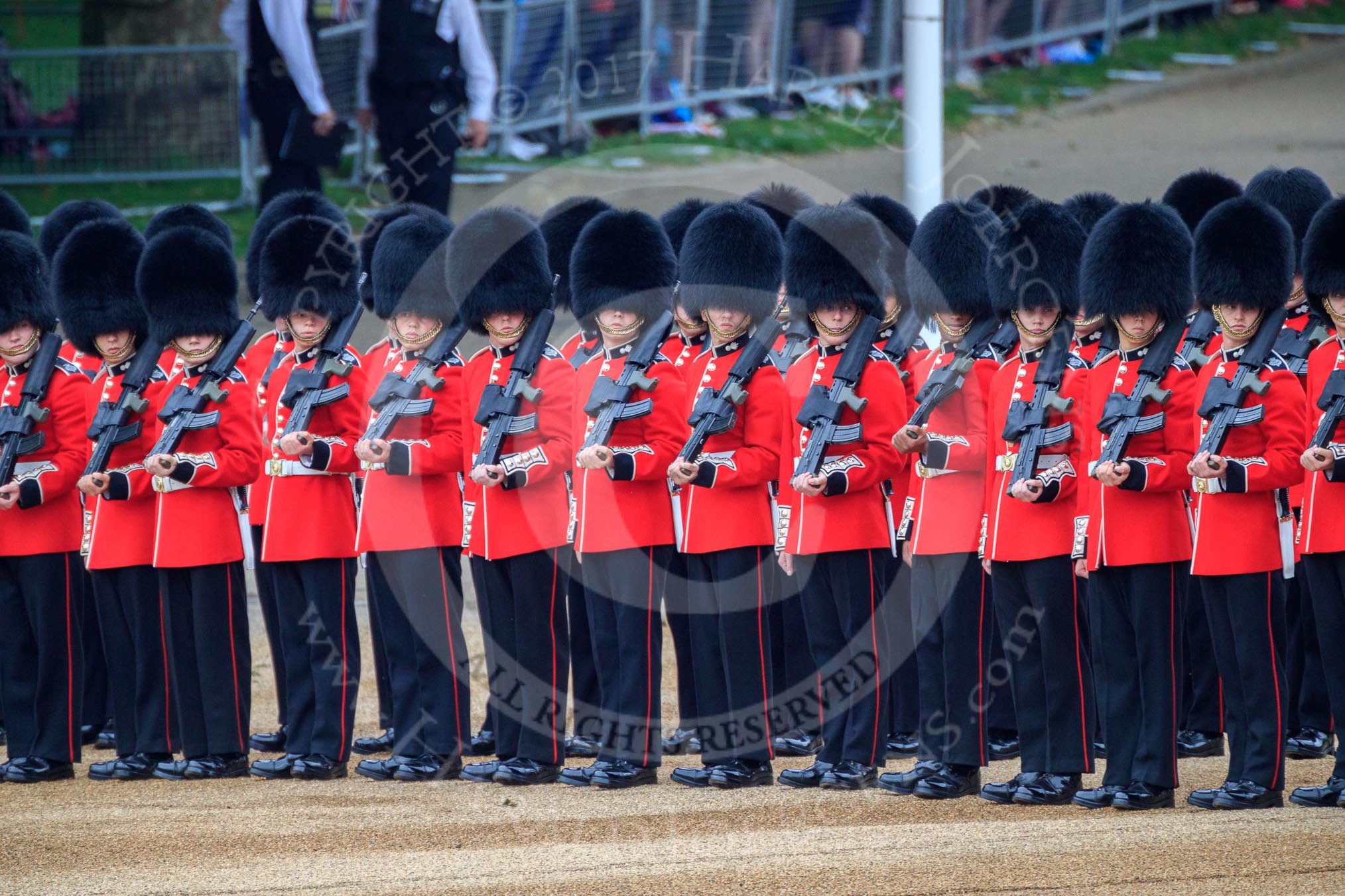 during The Colonel's Review {iptcyear4} (final rehearsal for Trooping the Colour, The Queen's Birthday Parade)  at Horse Guards Parade, Westminster, London, 2 June 2018, 10:27.