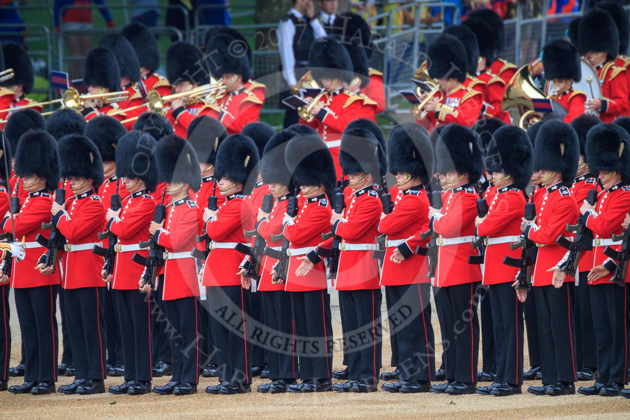 during The Colonel's Review {iptcyear4} (final rehearsal for Trooping the Colour, The Queen's Birthday Parade)  at Horse Guards Parade, Westminster, London, 2 June 2018, 10:27.