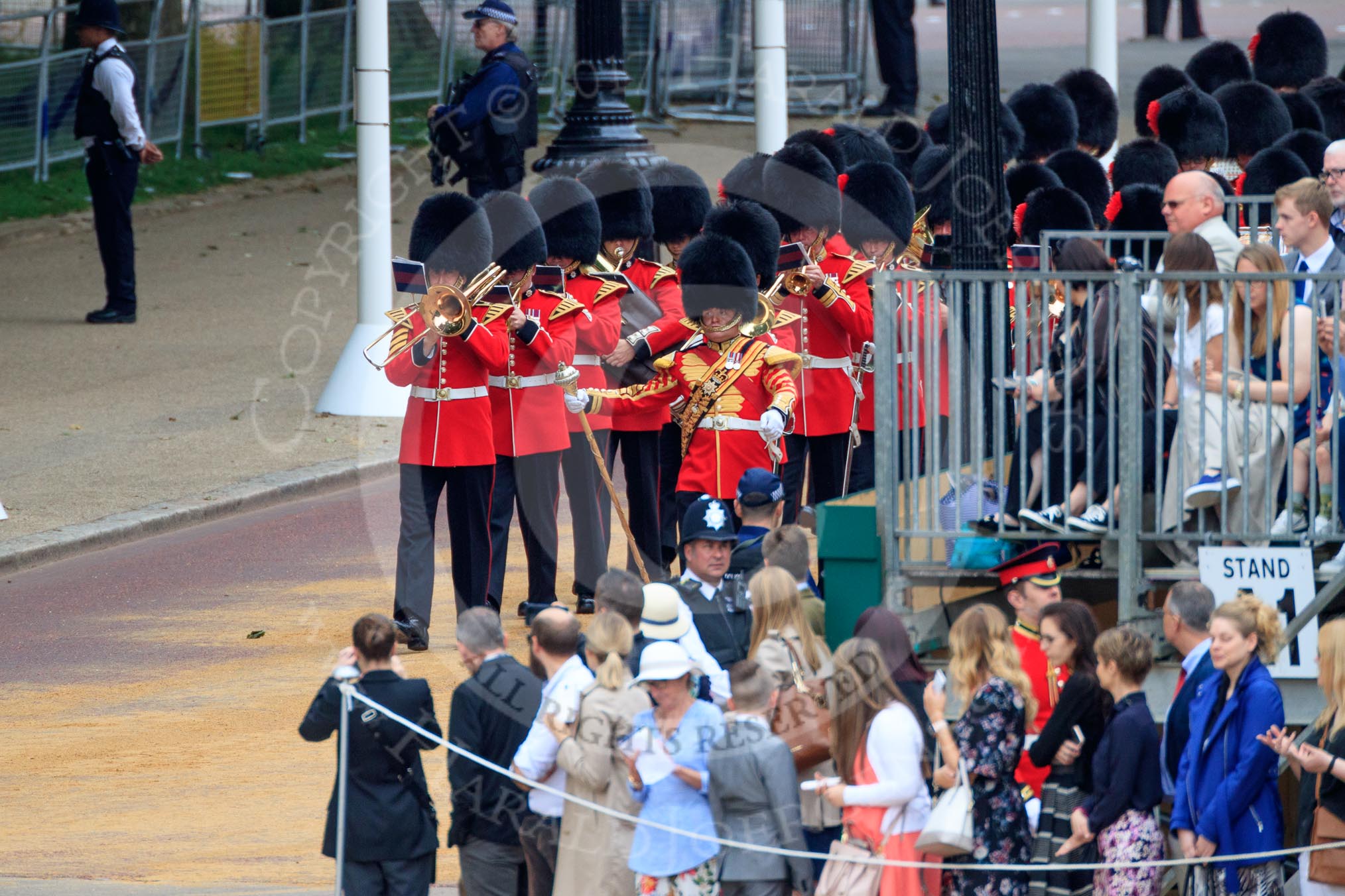 during The Colonel's Review {iptcyear4} (final rehearsal for Trooping the Colour, The Queen's Birthday Parade)  at Horse Guards Parade, Westminster, London, 2 June 2018, 10:30.