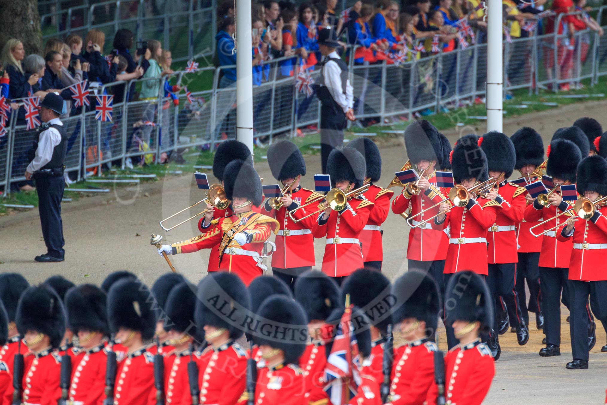 during The Colonel's Review {iptcyear4} (final rehearsal for Trooping the Colour, The Queen's Birthday Parade)  at Horse Guards Parade, Westminster, London, 2 June 2018, 10:30.