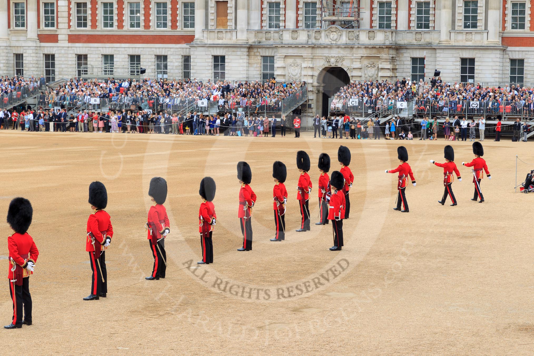 during The Colonel's Review {iptcyear4} (final rehearsal for Trooping the Colour, The Queen's Birthday Parade)  at Horse Guards Parade, Westminster, London, 2 June 2018, 10:38.