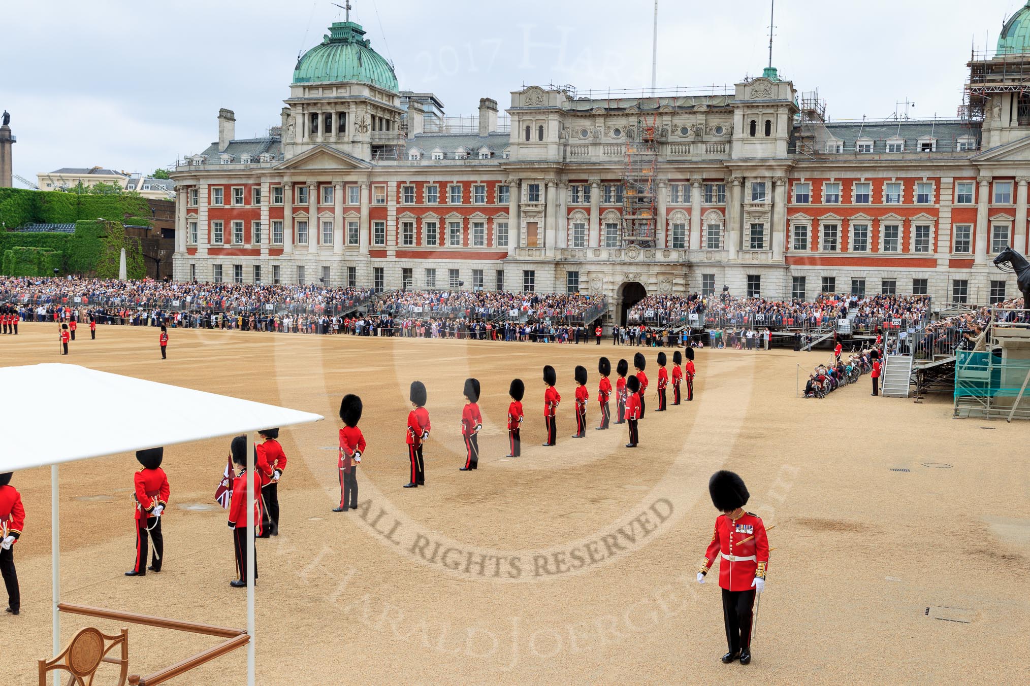 during The Colonel's Review {iptcyear4} (final rehearsal for Trooping the Colour, The Queen's Birthday Parade)  at Horse Guards Parade, Westminster, London, 2 June 2018, 10:38.