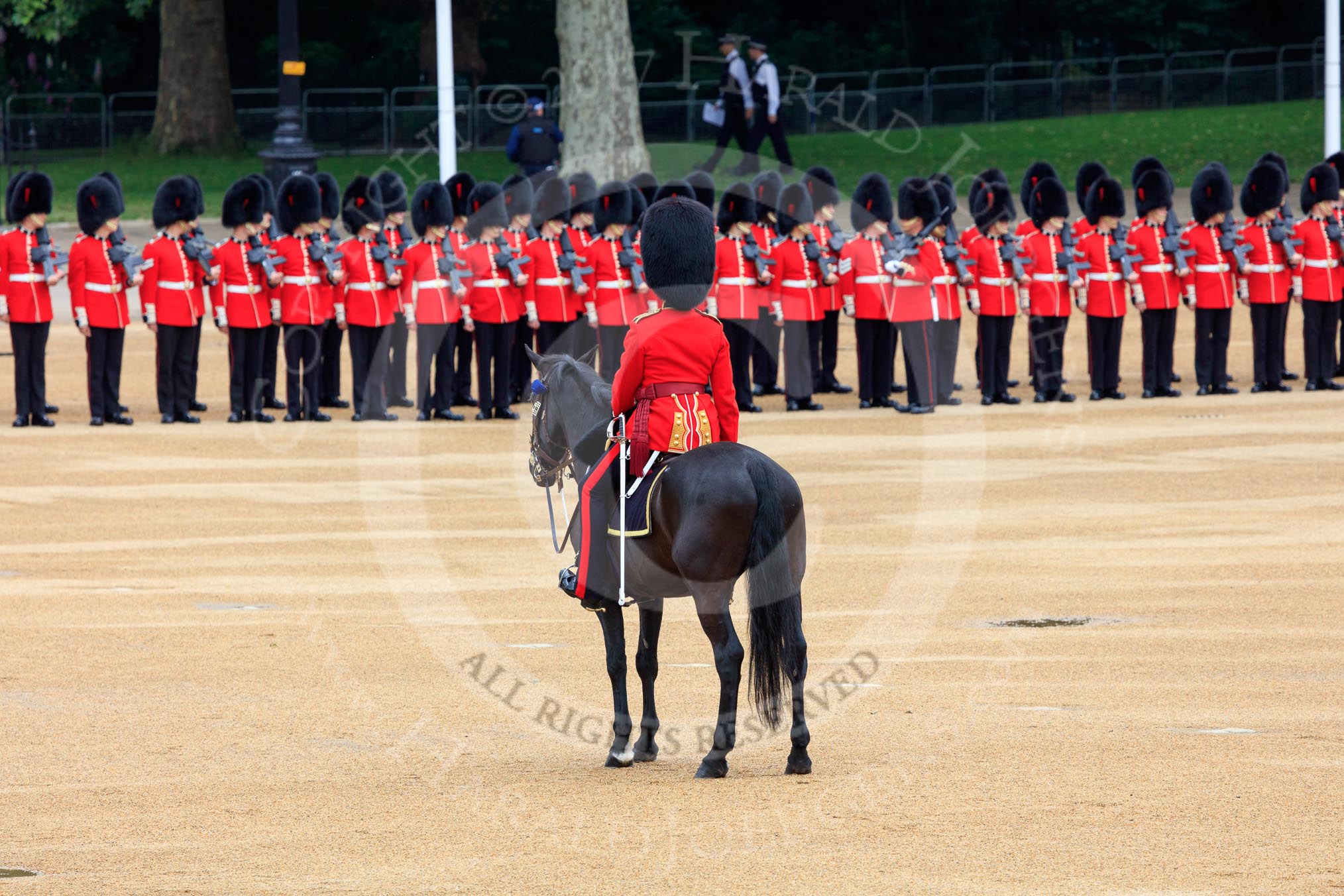 during The Colonel's Review {iptcyear4} (final rehearsal for Trooping the Colour, The Queen's Birthday Parade)  at Horse Guards Parade, Westminster, London, 2 June 2018, 10:39.