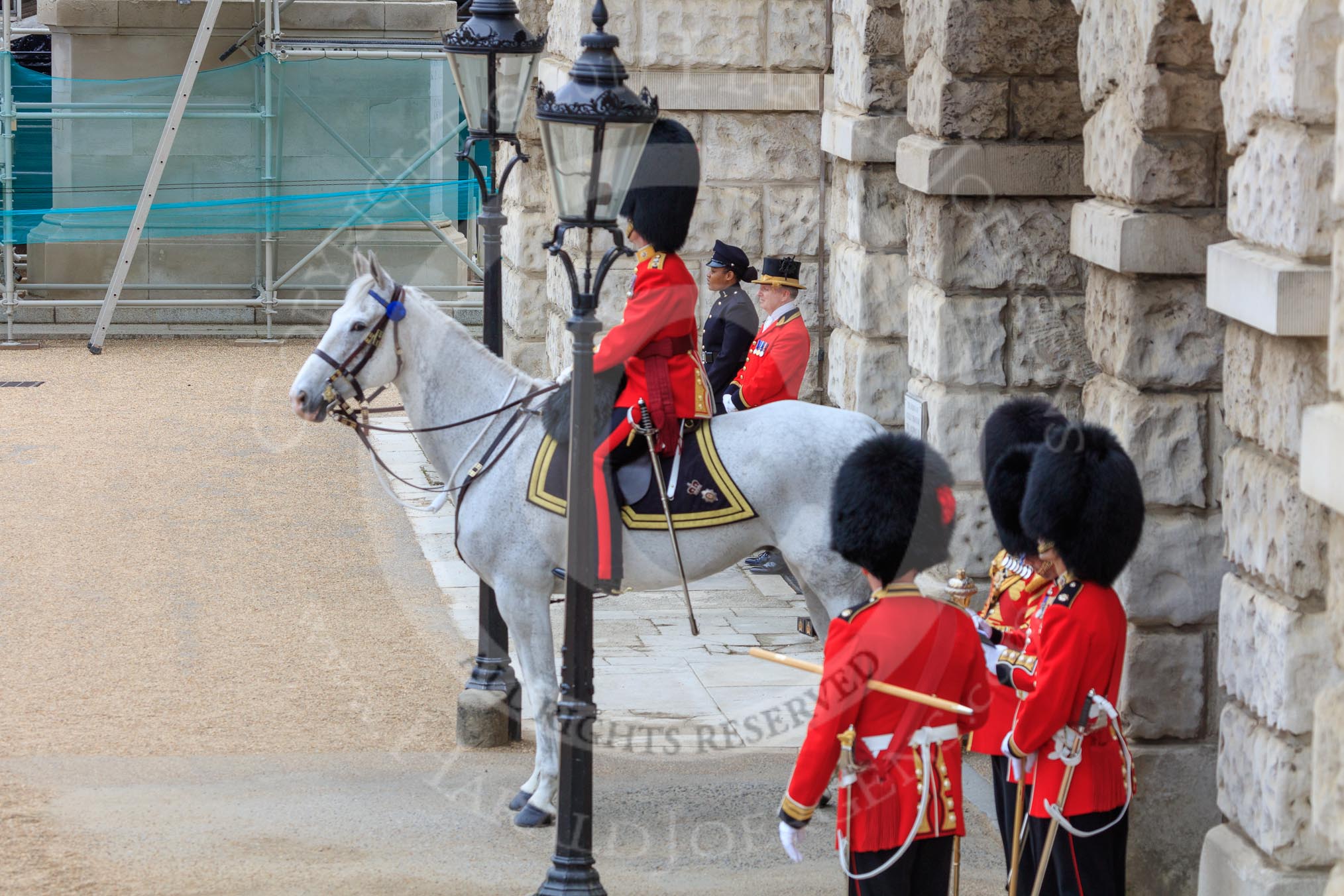during The Colonel's Review {iptcyear4} (final rehearsal for Trooping the Colour, The Queen's Birthday Parade)  at Horse Guards Parade, Westminster, London, 2 June 2018, 10:39.