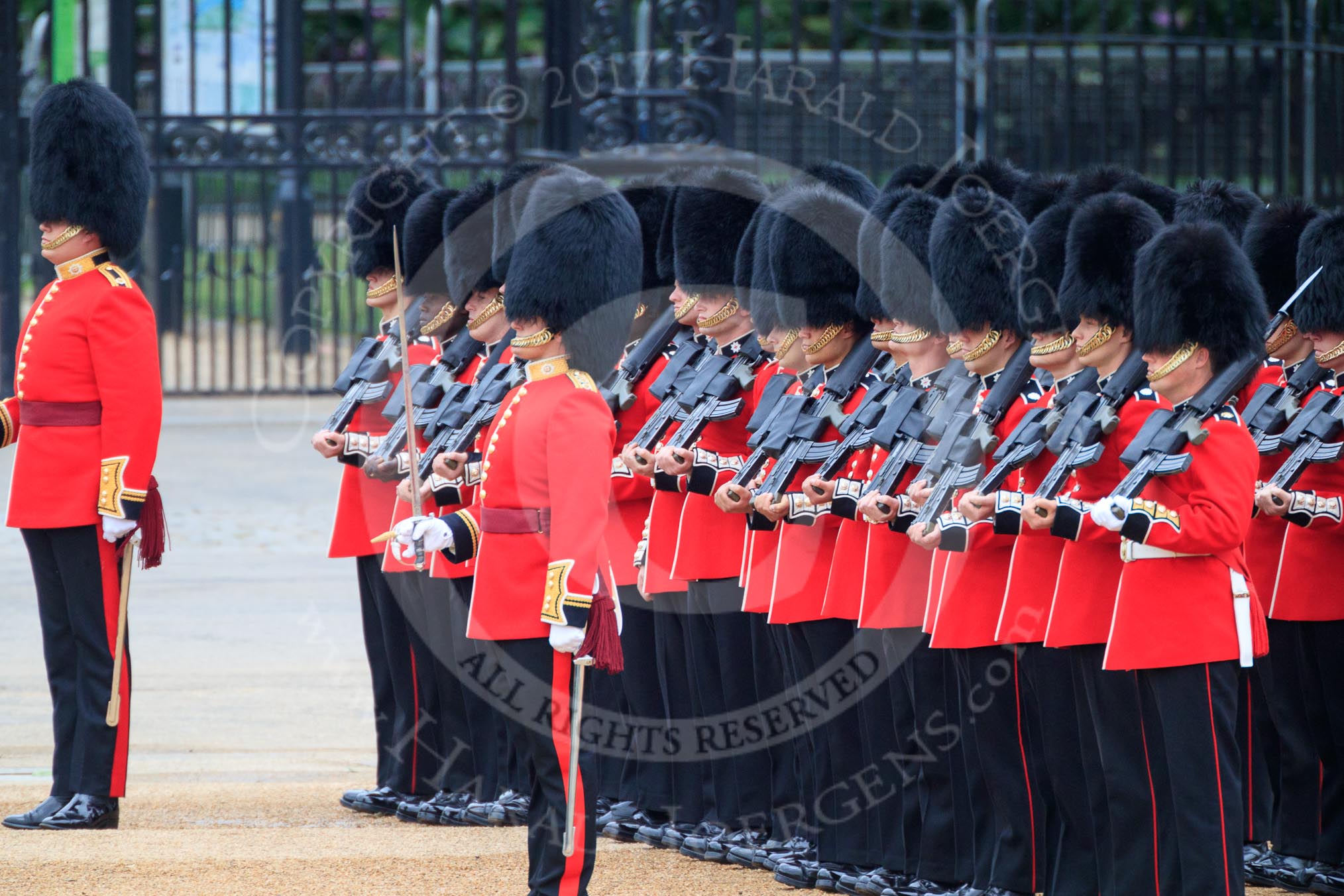 during The Colonel's Review {iptcyear4} (final rehearsal for Trooping the Colour, The Queen's Birthday Parade)  at Horse Guards Parade, Westminster, London, 2 June 2018, 10:45.