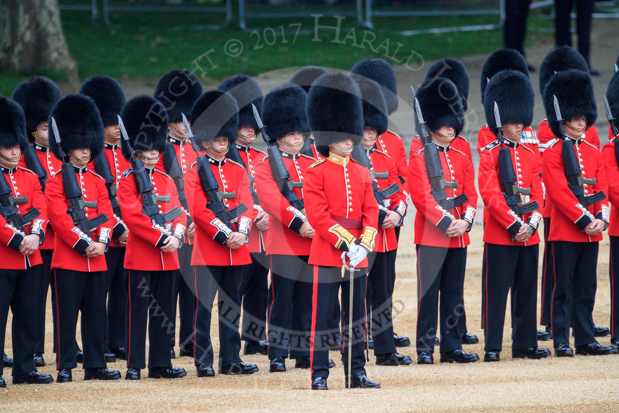 during The Colonel's Review {iptcyear4} (final rehearsal for Trooping the Colour, The Queen's Birthday Parade)  at Horse Guards Parade, Westminster, London, 2 June 2018, 10:47.