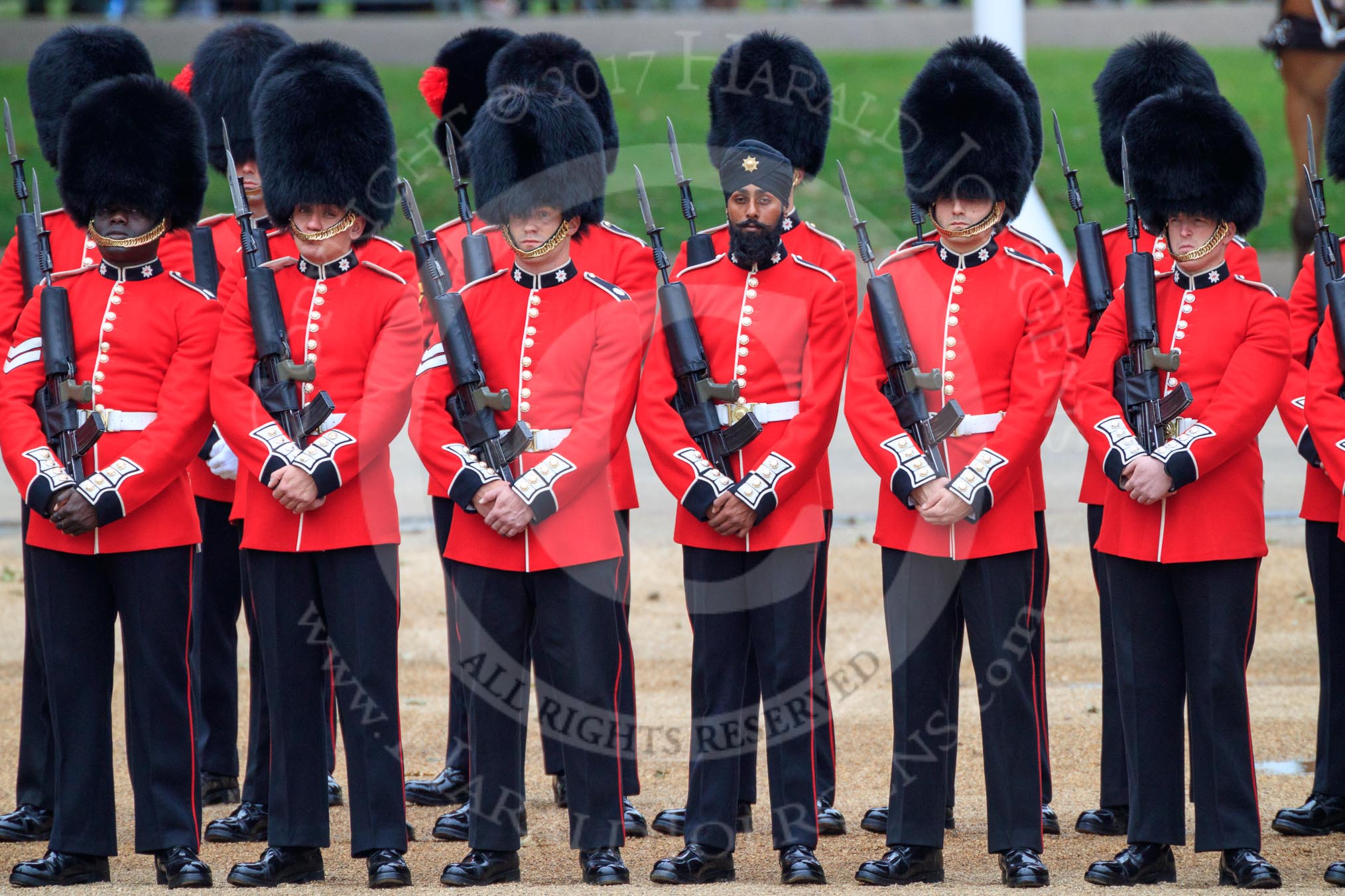 during The Colonel's Review {iptcyear4} (final rehearsal for Trooping the Colour, The Queen's Birthday Parade)  at Horse Guards Parade, Westminster, London, 2 June 2018, 10:48.