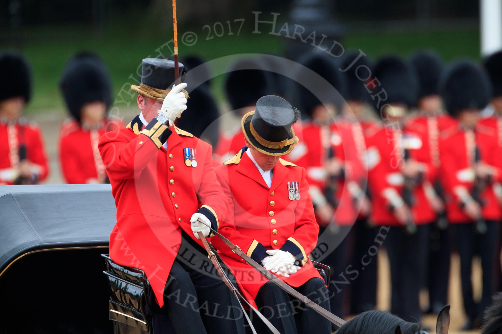 during The Colonel's Review {iptcyear4} (final rehearsal for Trooping the Colour, The Queen's Birthday Parade)  at Horse Guards Parade, Westminster, London, 2 June 2018, 10:50.