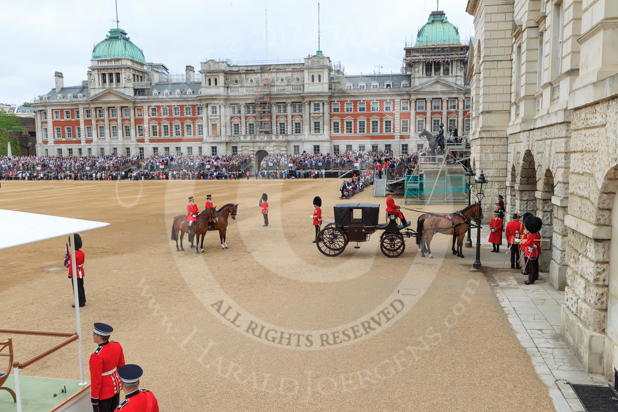 during The Colonel's Review {iptcyear4} (final rehearsal for Trooping the Colour, The Queen's Birthday Parade)  at Horse Guards Parade, Westminster, London, 2 June 2018, 10:51.