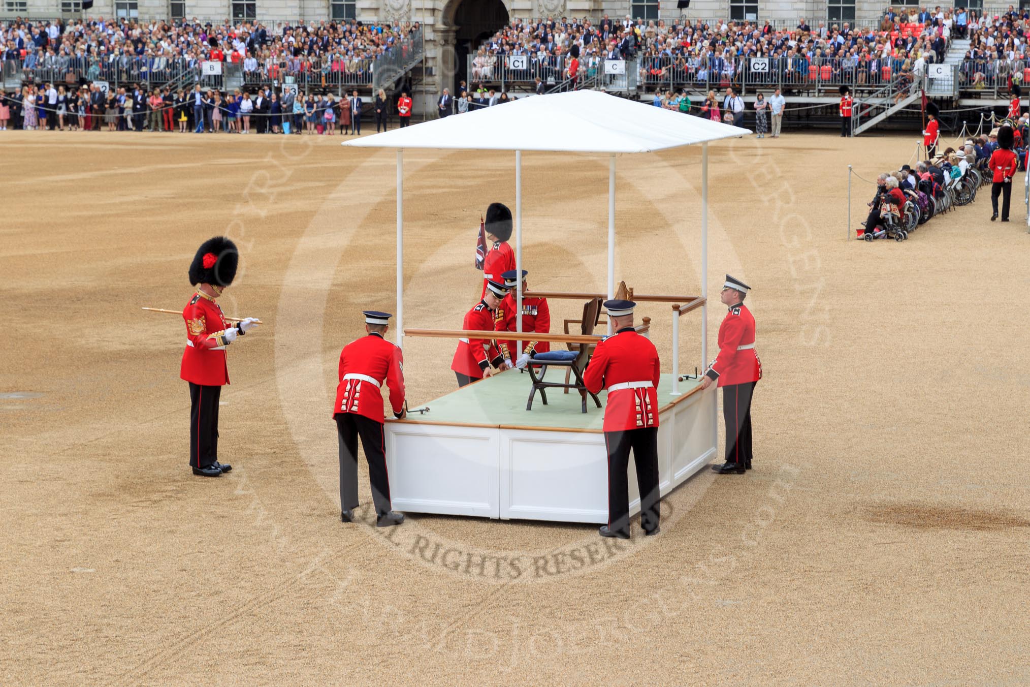 during The Colonel's Review {iptcyear4} (final rehearsal for Trooping the Colour, The Queen's Birthday Parade)  at Horse Guards Parade, Westminster, London, 2 June 2018, 10:52.