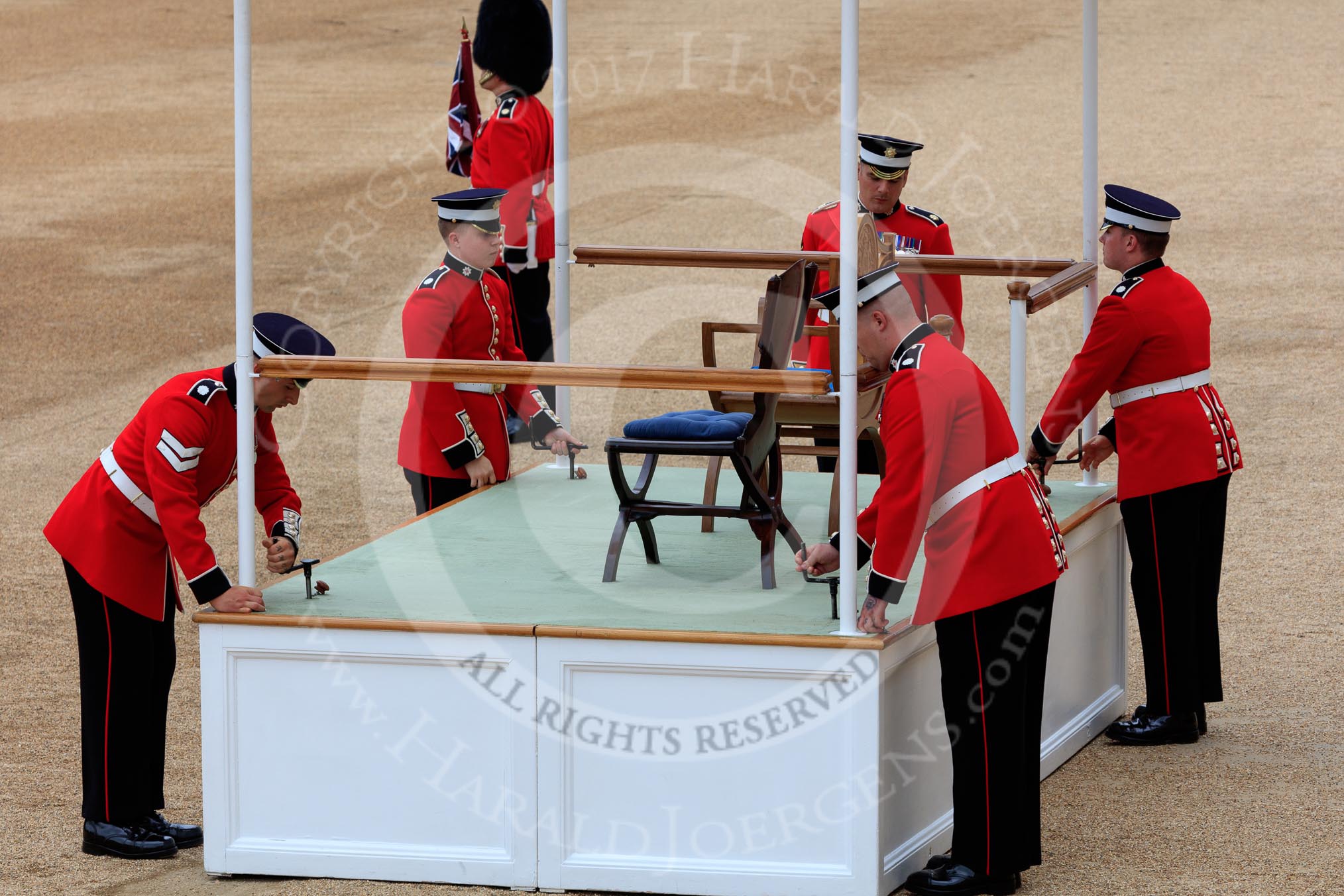 during The Colonel's Review {iptcyear4} (final rehearsal for Trooping the Colour, The Queen's Birthday Parade)  at Horse Guards Parade, Westminster, London, 2 June 2018, 10:52.