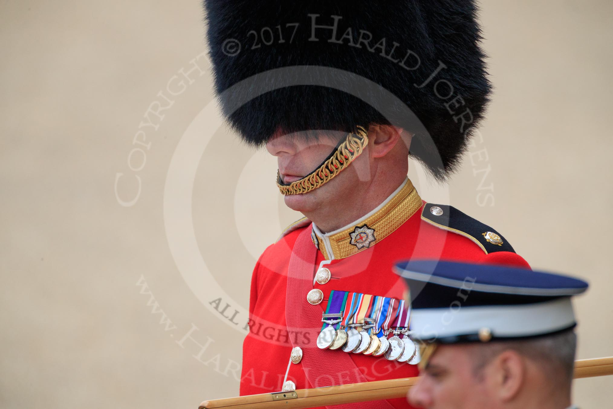 during The Colonel's Review {iptcyear4} (final rehearsal for Trooping the Colour, The Queen's Birthday Parade)  at Horse Guards Parade, Westminster, London, 2 June 2018, 10:54.