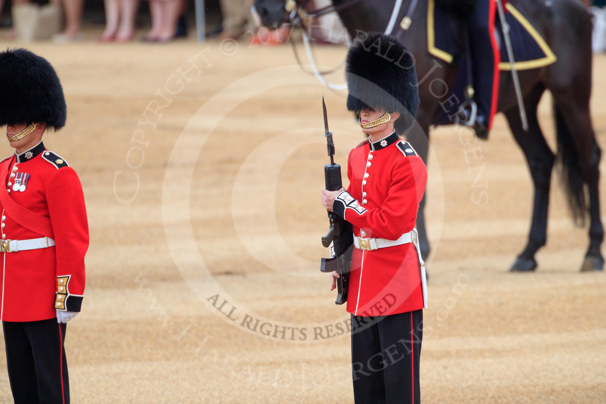 during The Colonel's Review {iptcyear4} (final rehearsal for Trooping the Colour, The Queen's Birthday Parade)  at Horse Guards Parade, Westminster, London, 2 June 2018, 10:57.