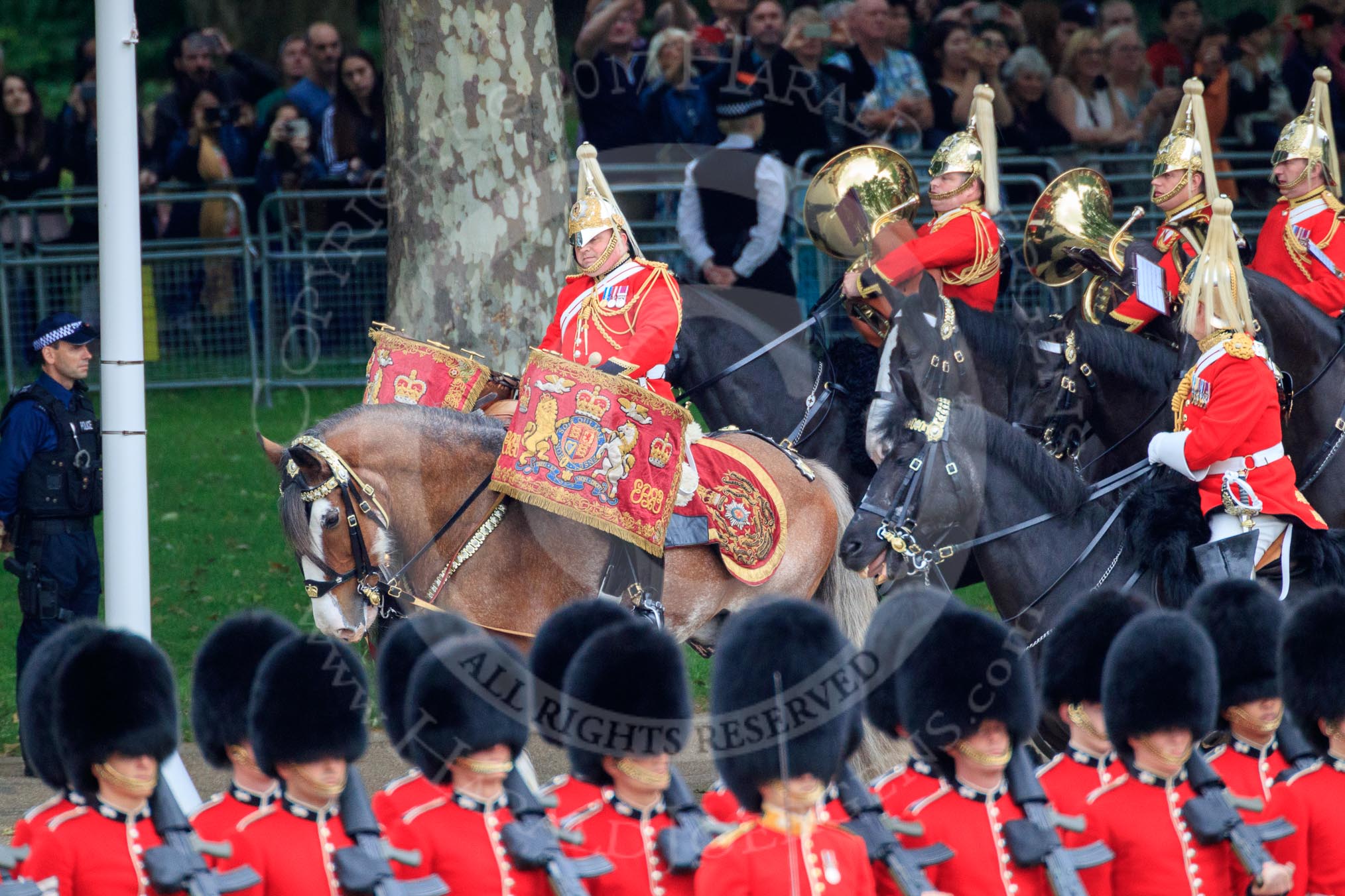during The Colonel's Review {iptcyear4} (final rehearsal for Trooping the Colour, The Queen's Birthday Parade)  at Horse Guards Parade, Westminster, London, 2 June 2018, 10:57.