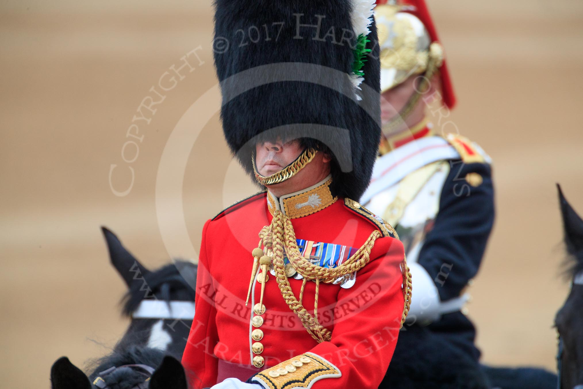 during The Colonel's Review {iptcyear4} (final rehearsal for Trooping the Colour, The Queen's Birthday Parade)  at Horse Guards Parade, Westminster, London, 2 June 2018, 10:57.