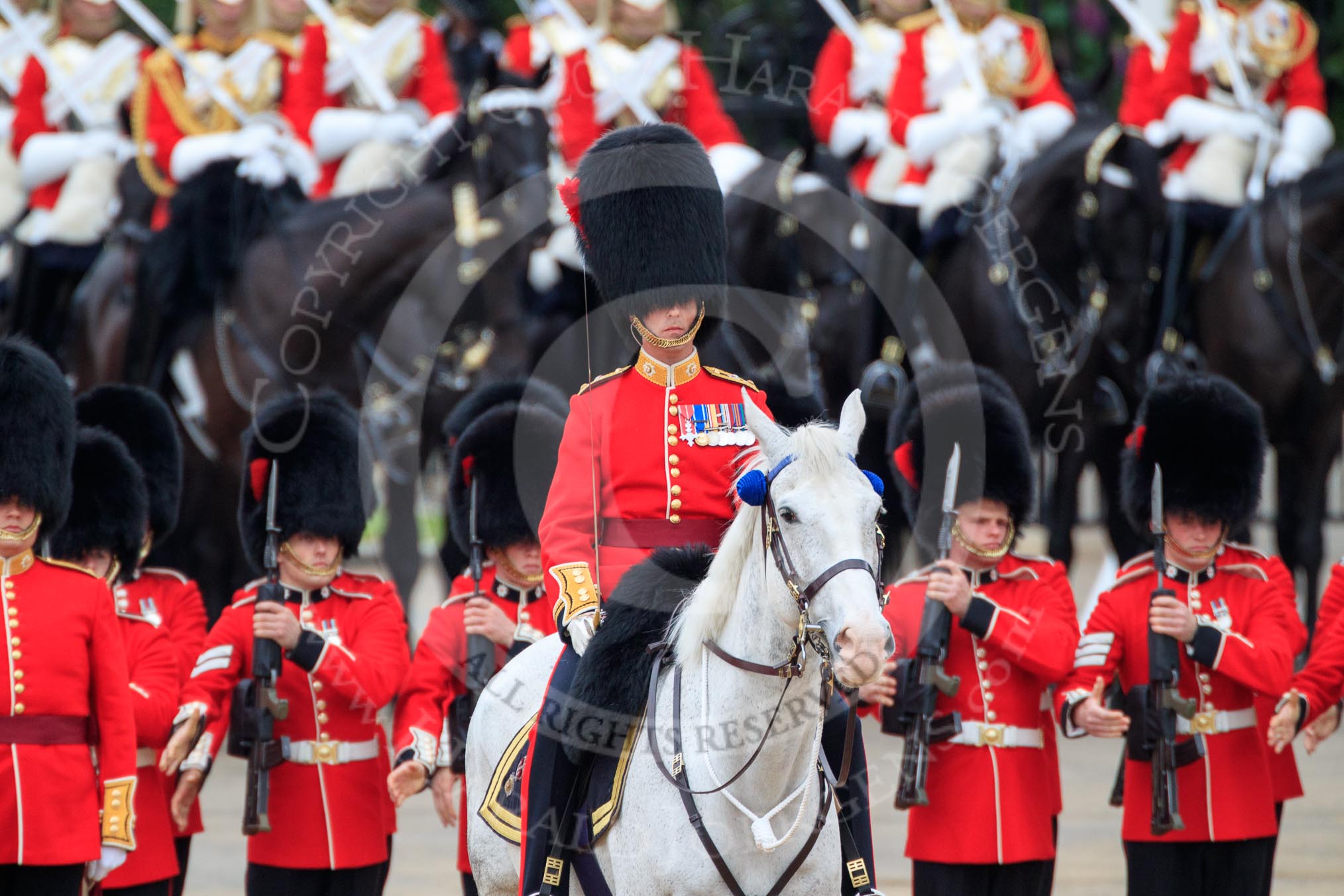 during The Colonel's Review {iptcyear4} (final rehearsal for Trooping the Colour, The Queen's Birthday Parade)  at Horse Guards Parade, Westminster, London, 2 June 2018, 11:07.