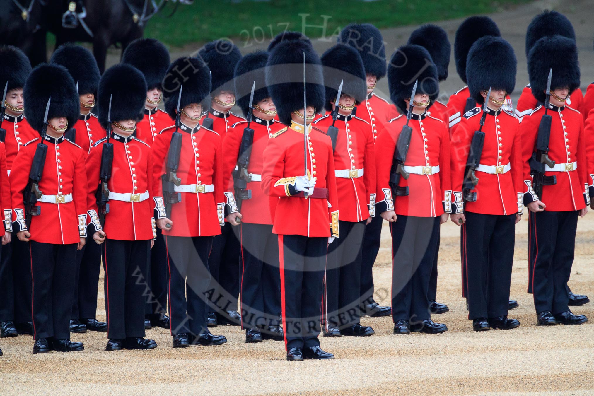 during The Colonel's Review {iptcyear4} (final rehearsal for Trooping the Colour, The Queen's Birthday Parade)  at Horse Guards Parade, Westminster, London, 2 June 2018, 11:07.
