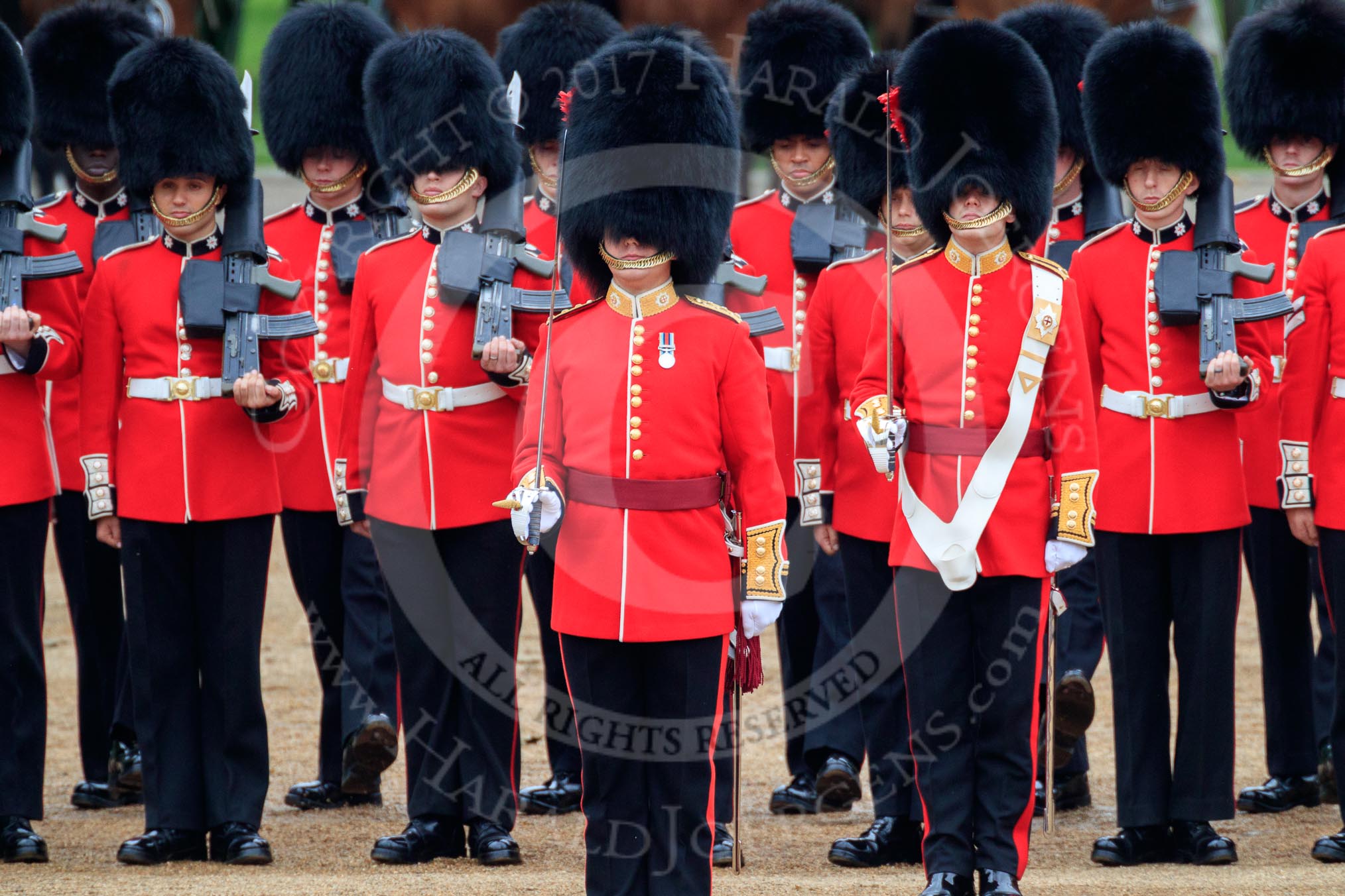 during The Colonel's Review {iptcyear4} (final rehearsal for Trooping the Colour, The Queen's Birthday Parade)  at Horse Guards Parade, Westminster, London, 2 June 2018, 11:16.