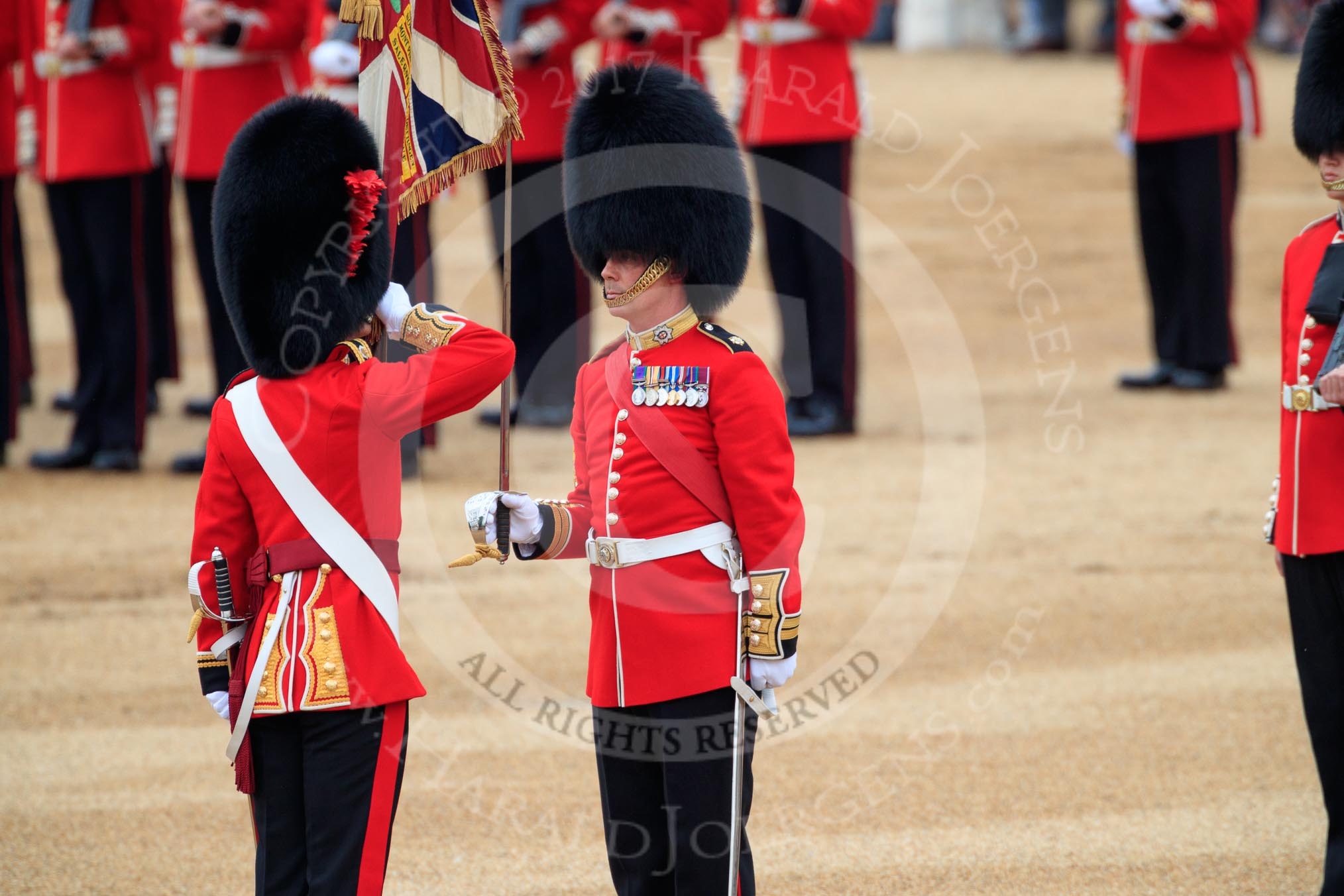 during The Colonel's Review {iptcyear4} (final rehearsal for Trooping the Colour, The Queen's Birthday Parade)  at Horse Guards Parade, Westminster, London, 2 June 2018, 11:21.