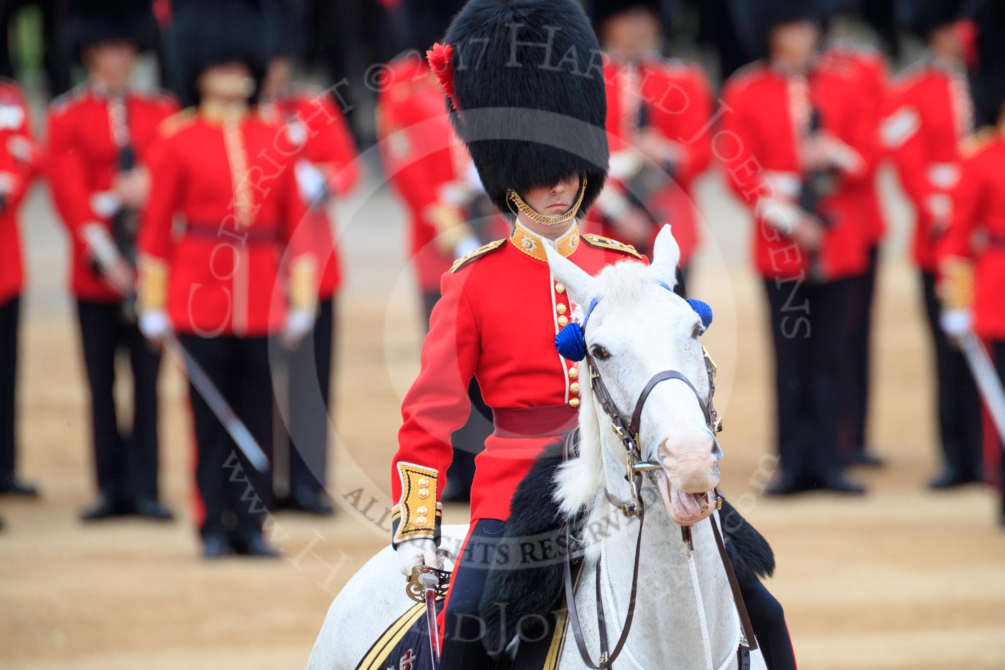 during The Colonel's Review {iptcyear4} (final rehearsal for Trooping the Colour, The Queen's Birthday Parade)  at Horse Guards Parade, Westminster, London, 2 June 2018, 11:26.